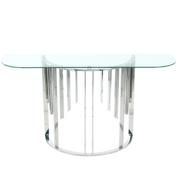 Consola Thais Top De Vidrio Templado Estructura De Acero Plateado