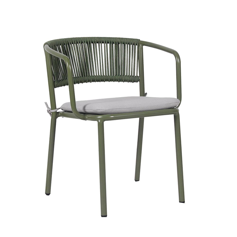 Silla De Exterior C/brazos Aluminio Color Verde Oscuro Con Cojin Blanco