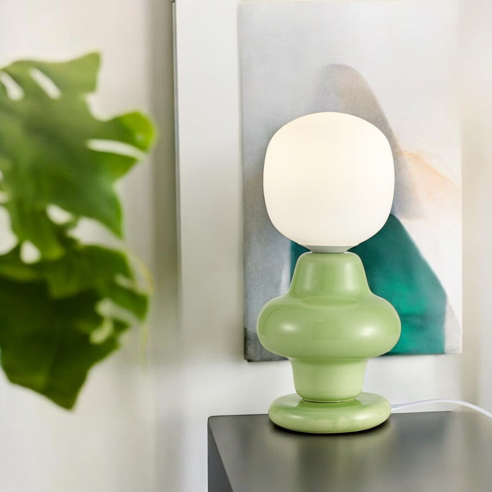 Lampara De Mesa Kyoto De Cerámica Verde Vidrio Opal 1l E14