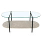 Mesa De Centro Doble Nivel Top De Vidrio 8mm Base Mdf Gris Claro Y Patas De Hierro Negro
