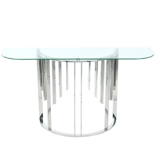 Consola Thais Top De Vidrio Templado Estructura De Acero Plateado