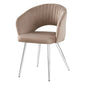Silla De Comedor Helen Tela Beige Y Patas en Cromado Plateado