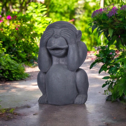 Estatua De Mono I De Fibra Mineral Color Gris Cemento