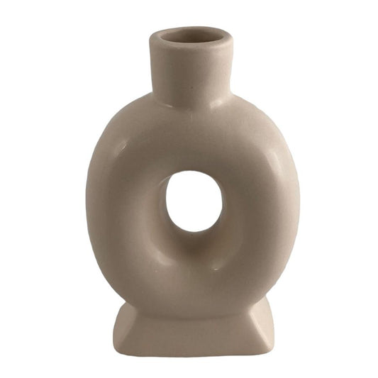Florero Donut De Ceramica Color Beige